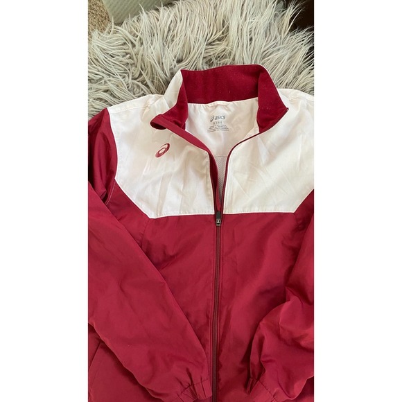 Lightweight ASICS jacket Mens Medium Dark Red/White - Picture 2 of 3